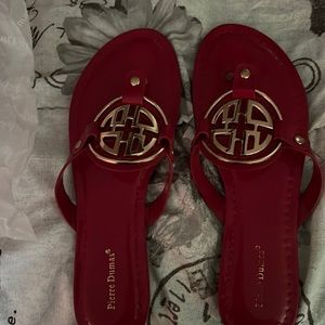 Red Slip In Sandal With Gold Accent Piece